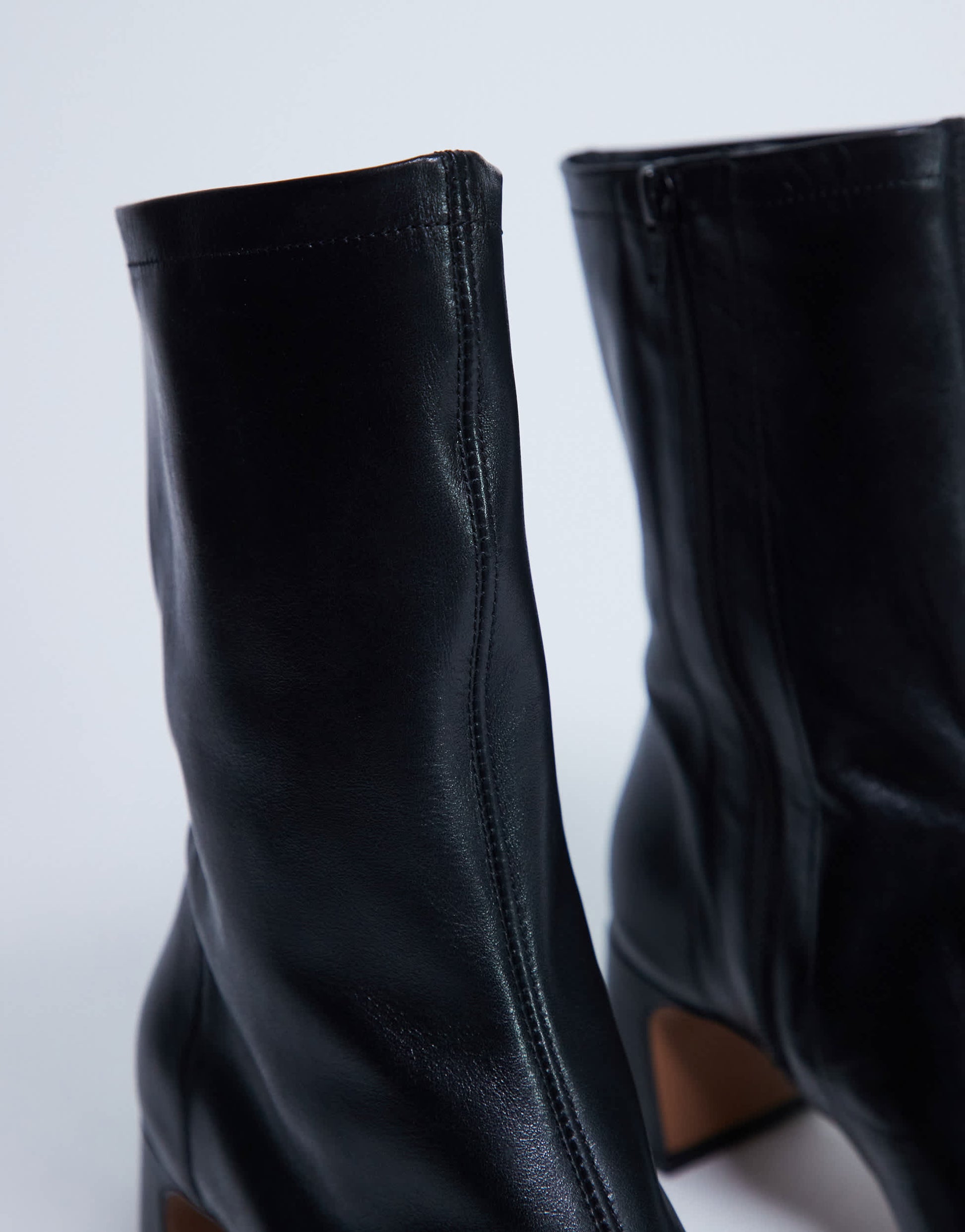 Topshop Sara Premium leather square toe flared heel boot in black