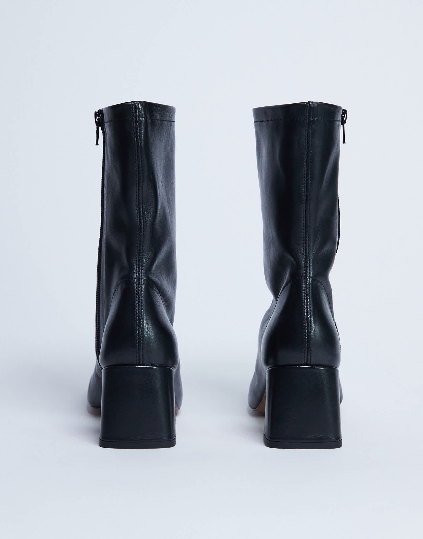 Topshop Sara Premium leather square toe flared heel boot in black