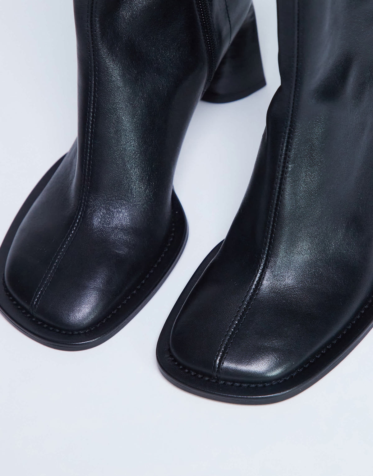 Topshop Star Premium leather round toe block heel boot in black