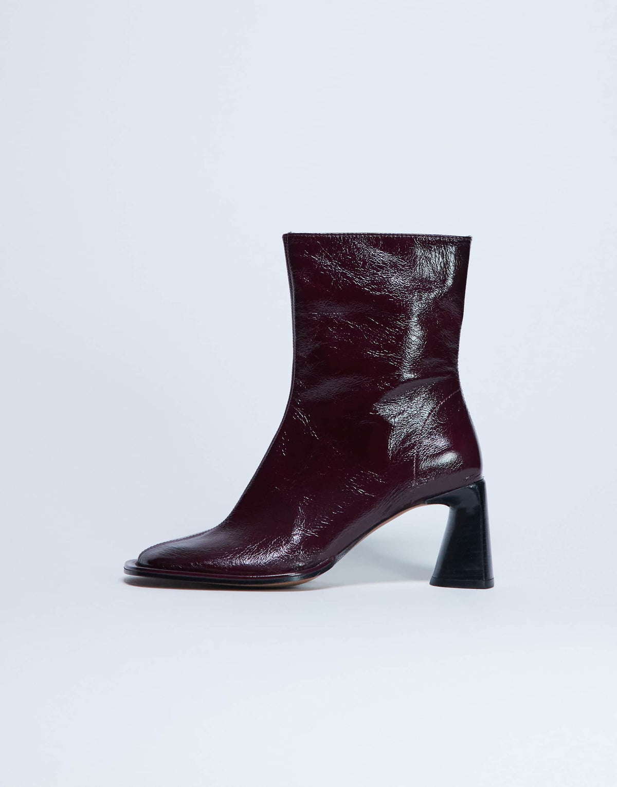 Topshop Star Premium leather round toe block heel boot in burgundy