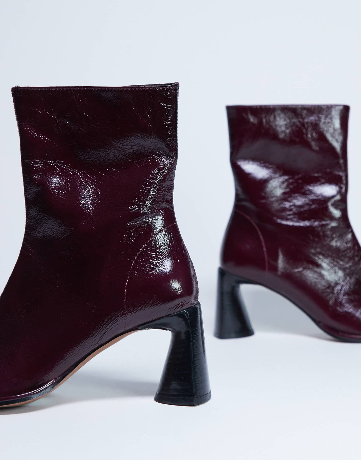 Topshop Star Premium leather round toe block heel boot in burgundy