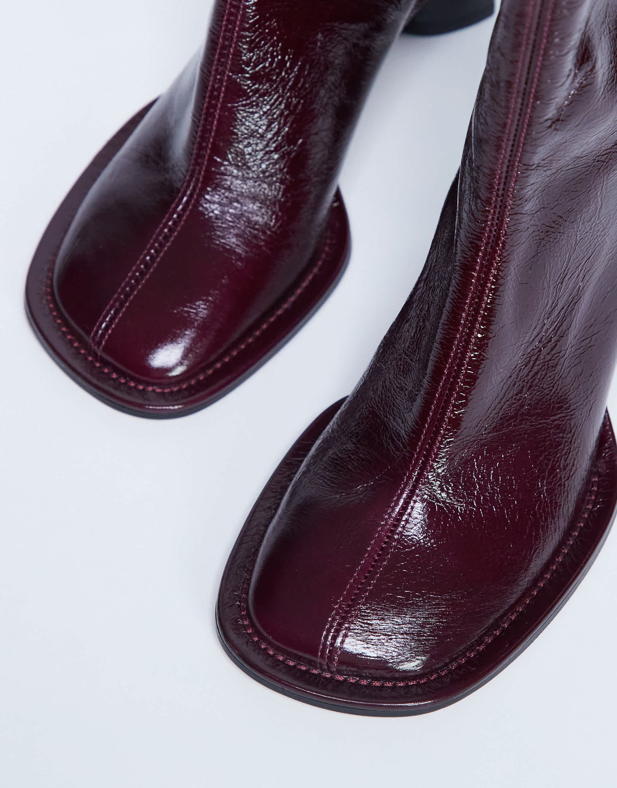 Topshop Star Premium leather round toe block heel boot in burgundy