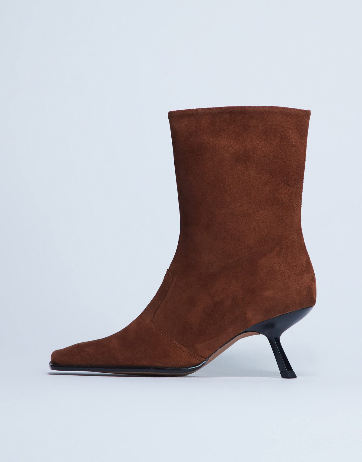 Topshop Sienna Premium suede leather square toe mid heel boot in tan