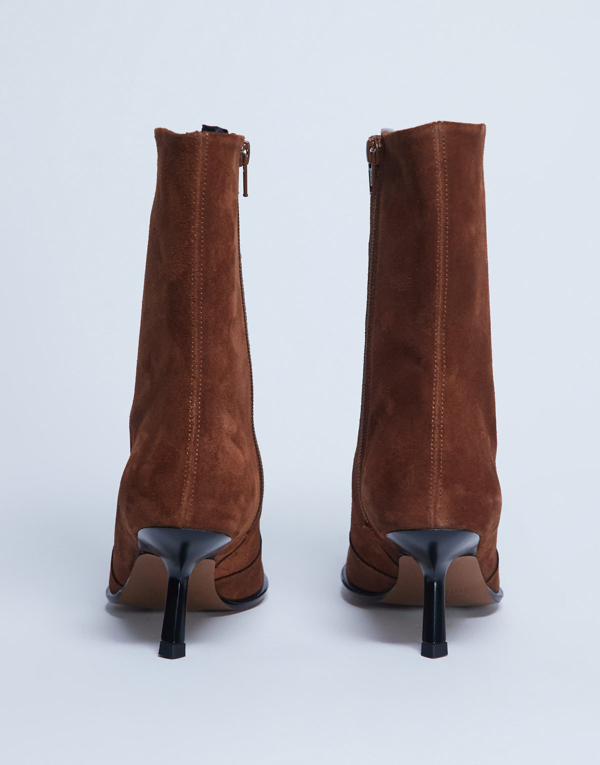 Topshop Sienna Premium suede leather square toe mid heel boot in tan