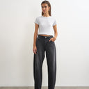 Topshop Barrel mid rise jean in washed black