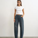 Topshop Barrel mid rise jean in blue black