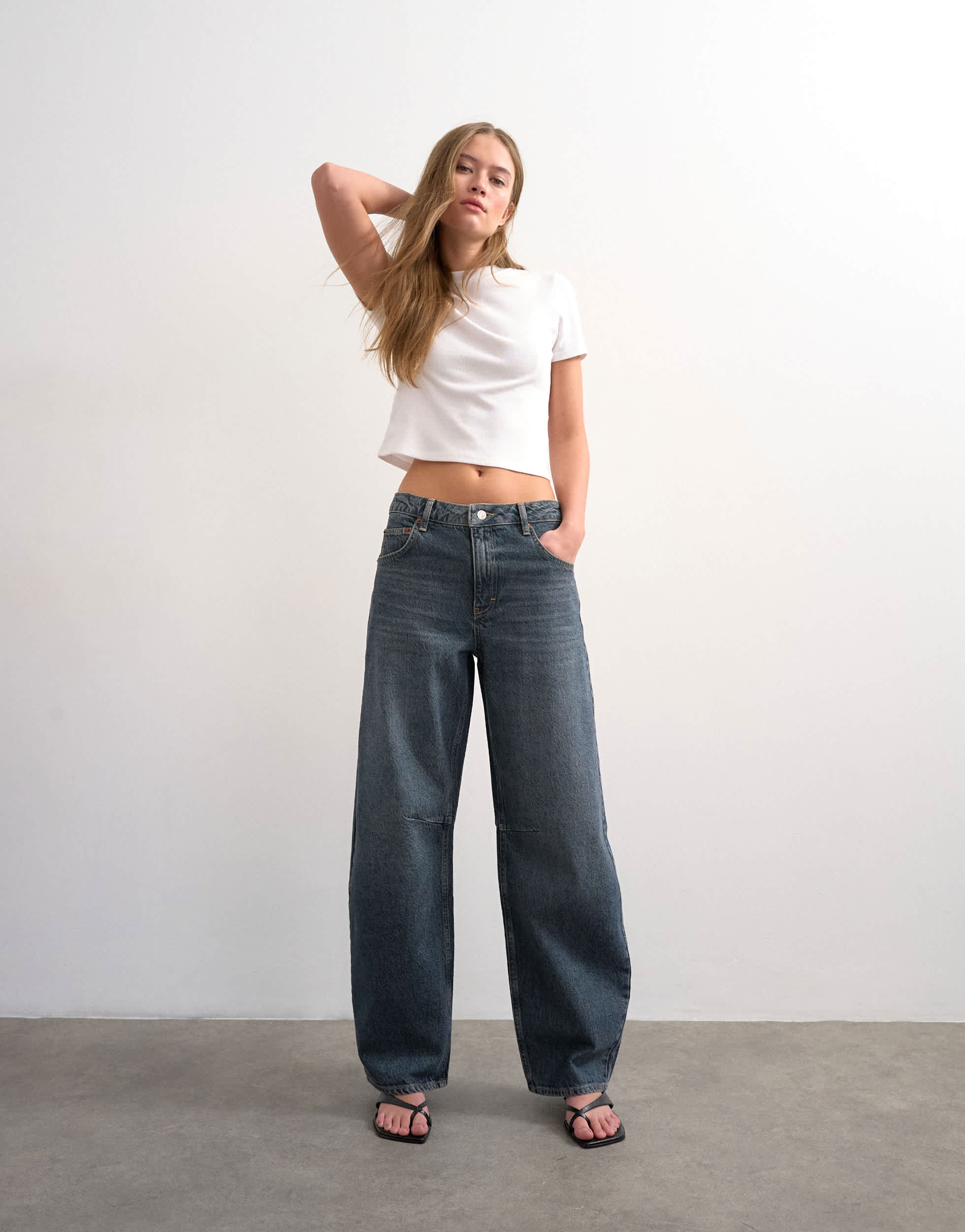 Jean Topshop Barrel taille mi-haute bleu foncé