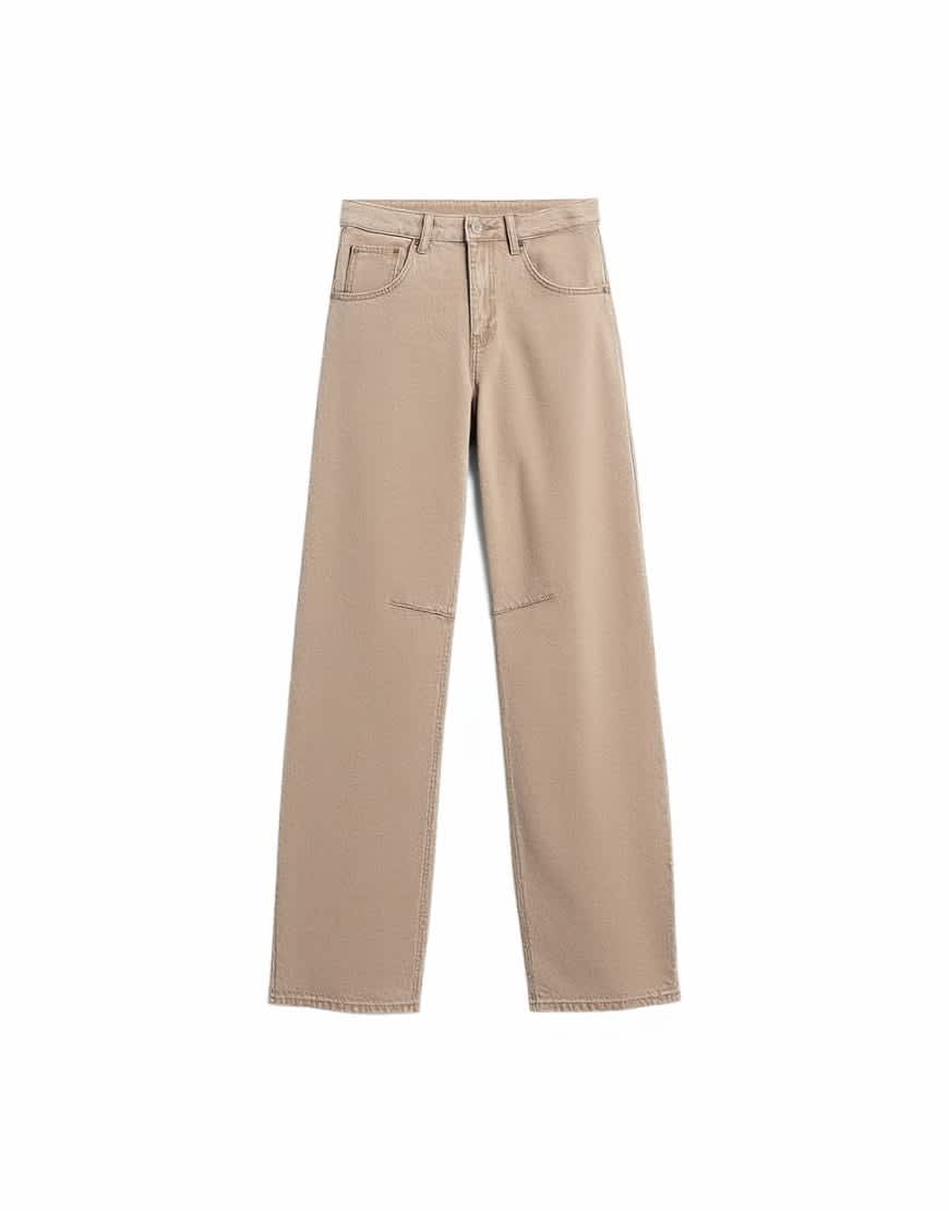 Topshop Barrel high rise jean in washed beige