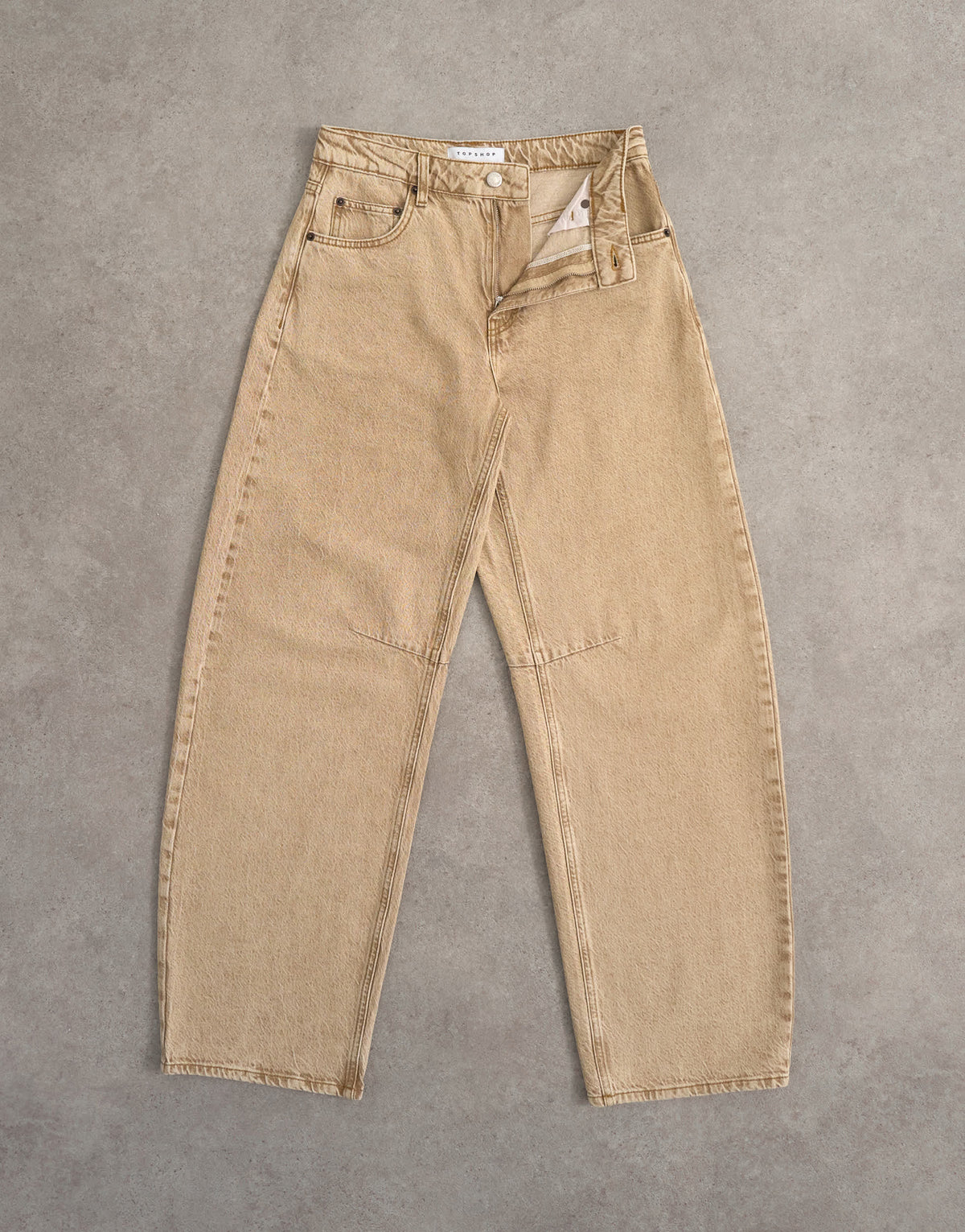 Topshop Barrel high rise jean in washed beige