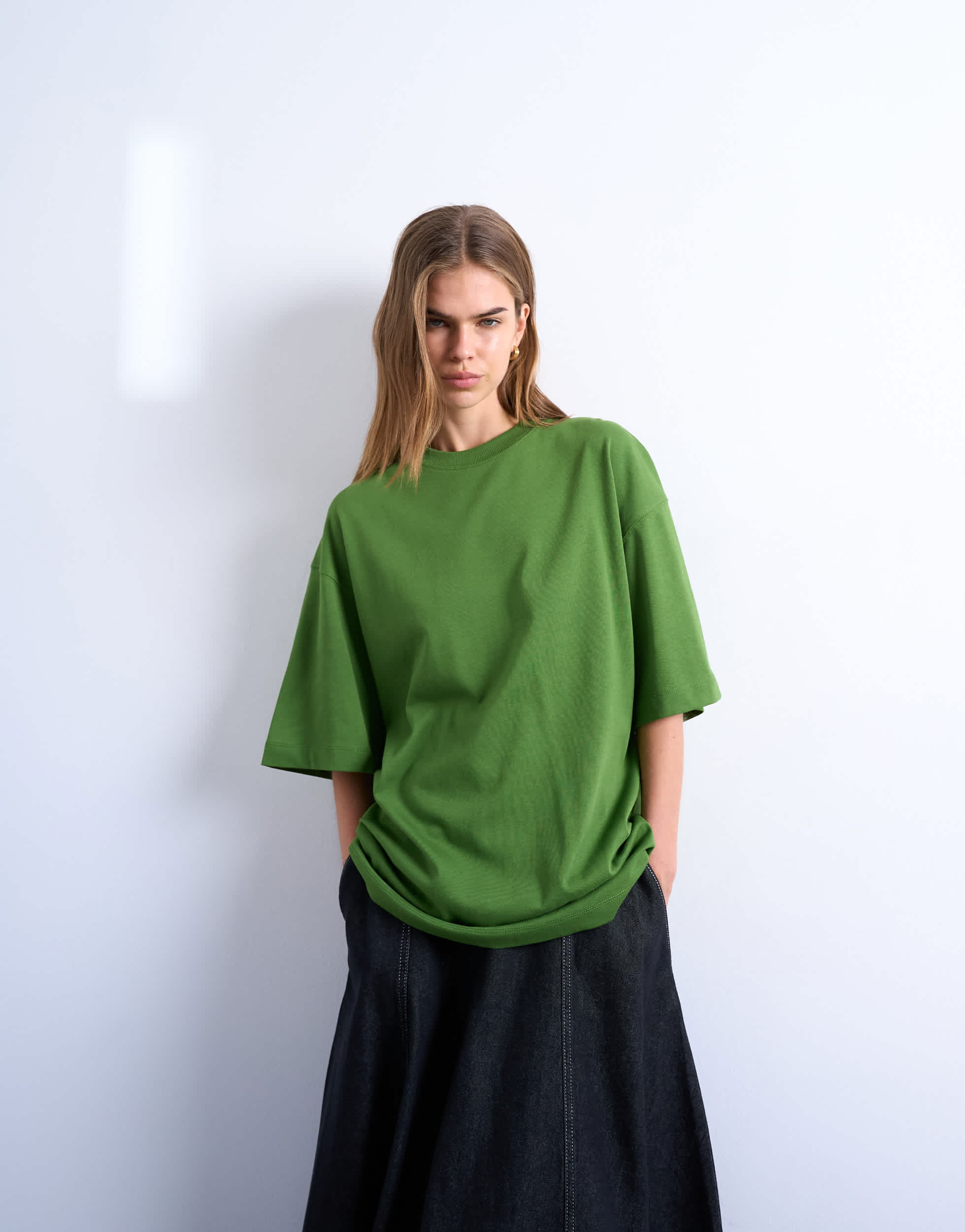 Topshop oversized drop shoulder tee in olive green