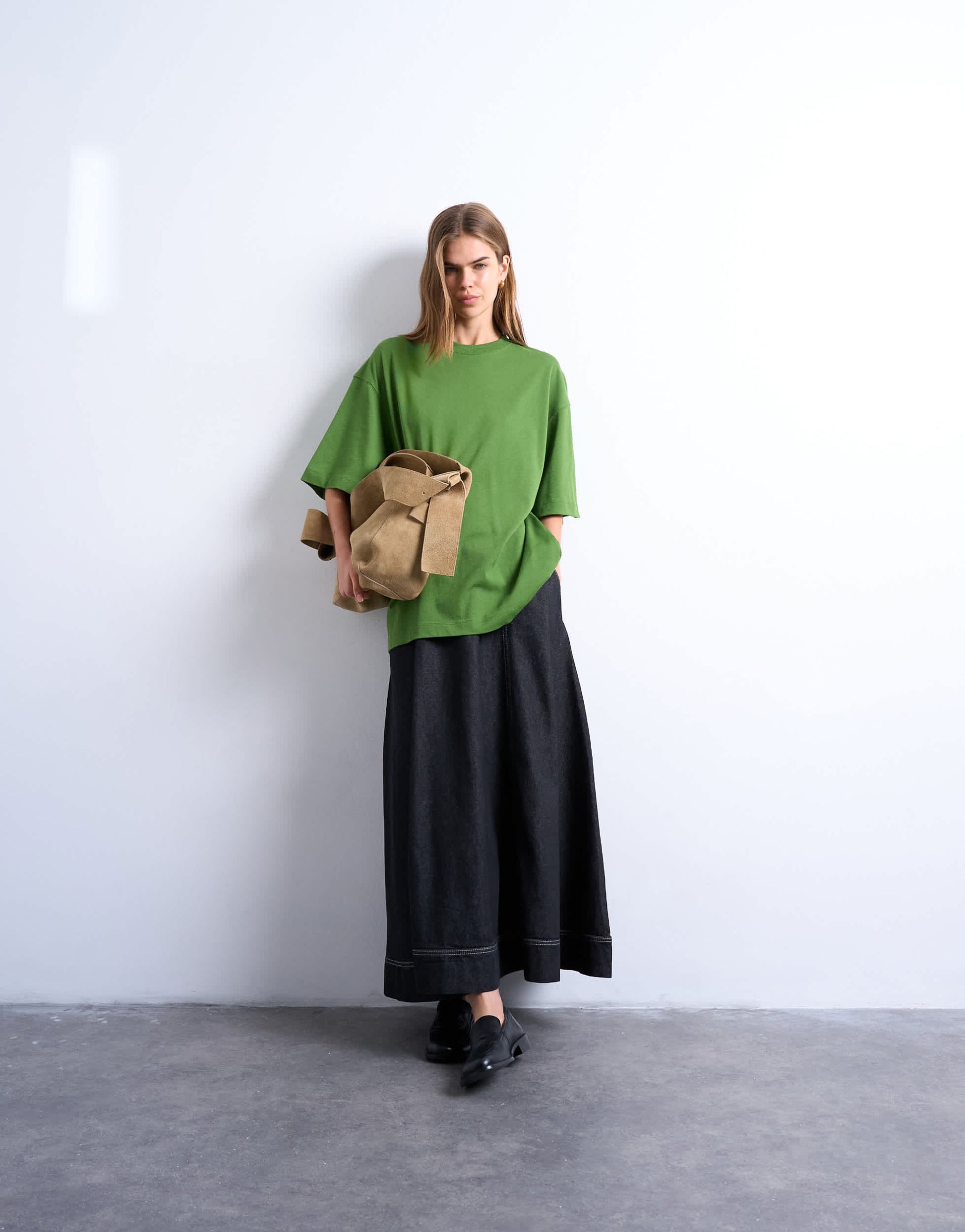 Topshop oversized drop shoulder tee in olive green