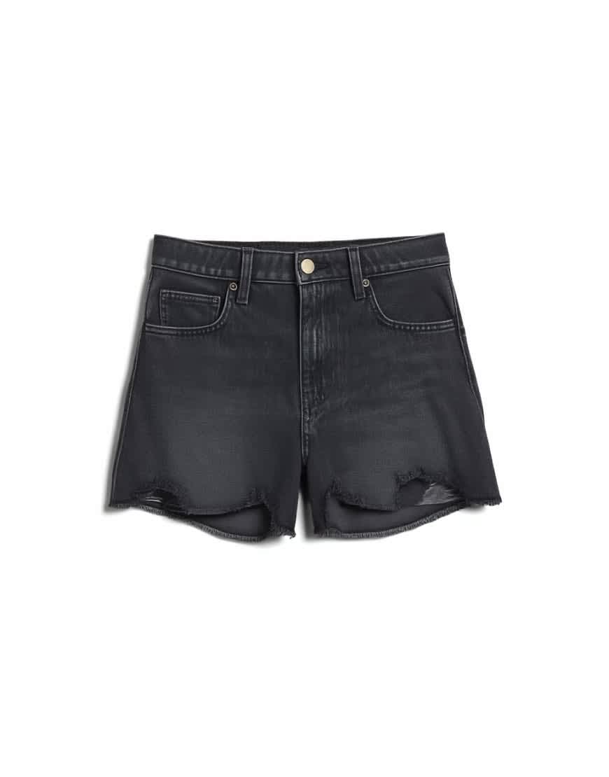 Topshop denim A-line shorts with rip in washed black