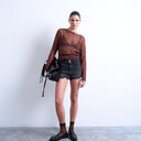 Topshop denim A-line shorts with rip in washed black