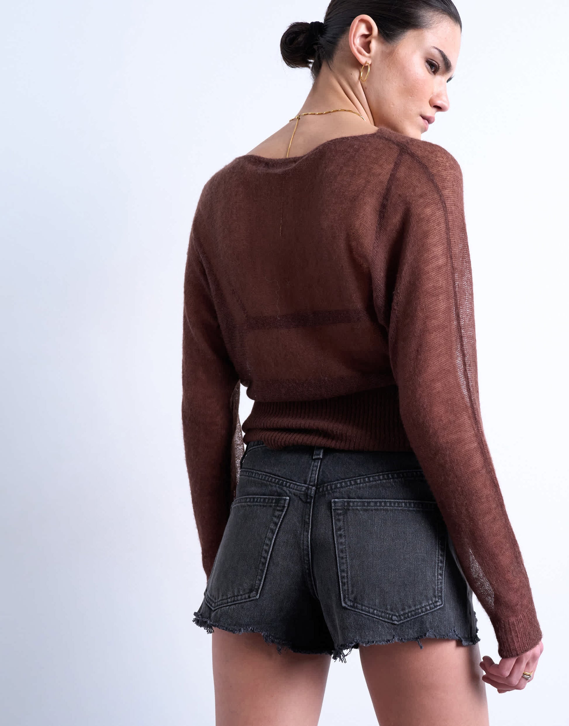 Topshop denim A-line shorts with rip in washed black