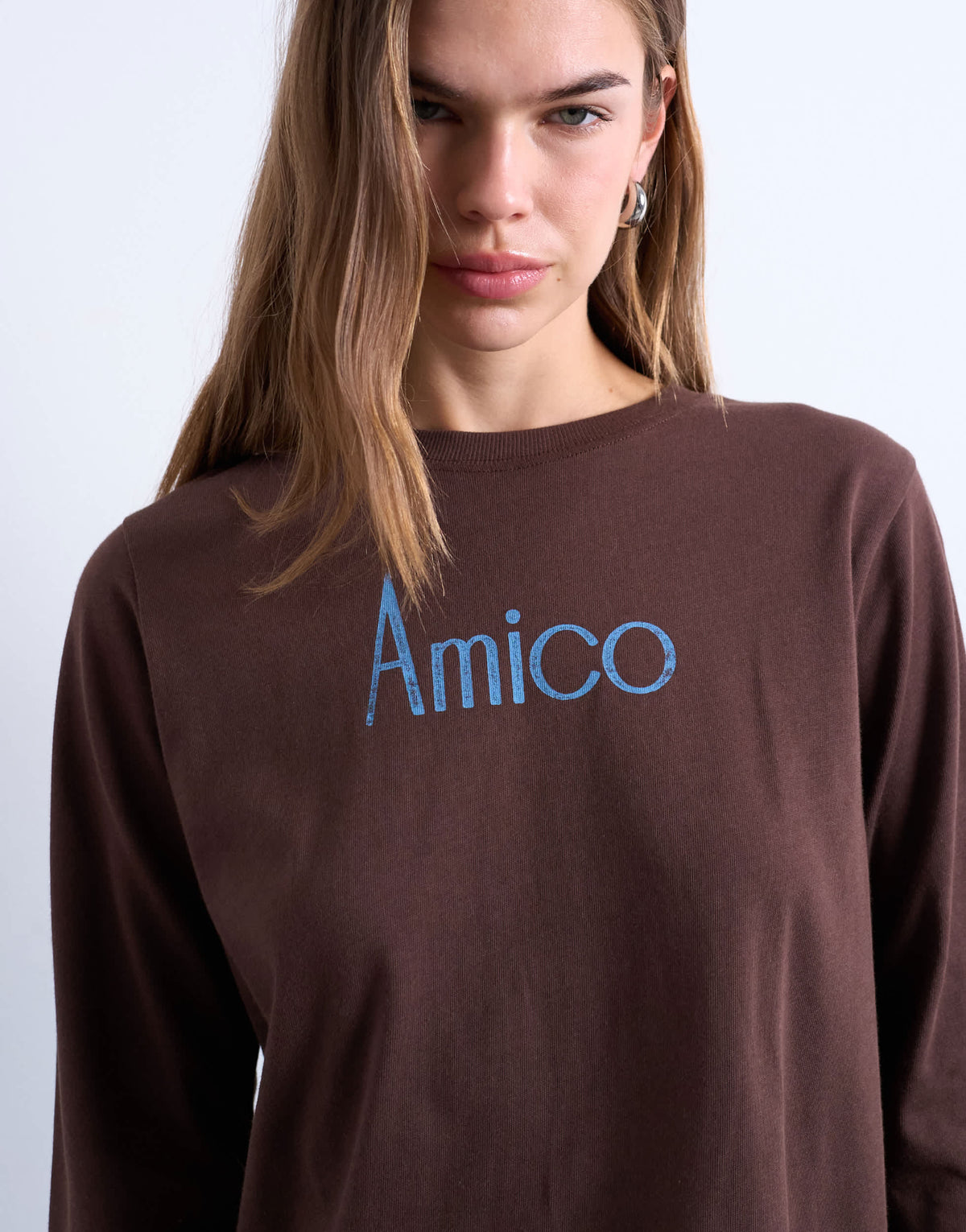 Topshop Amico graphic boxy long sleeve tee in brown