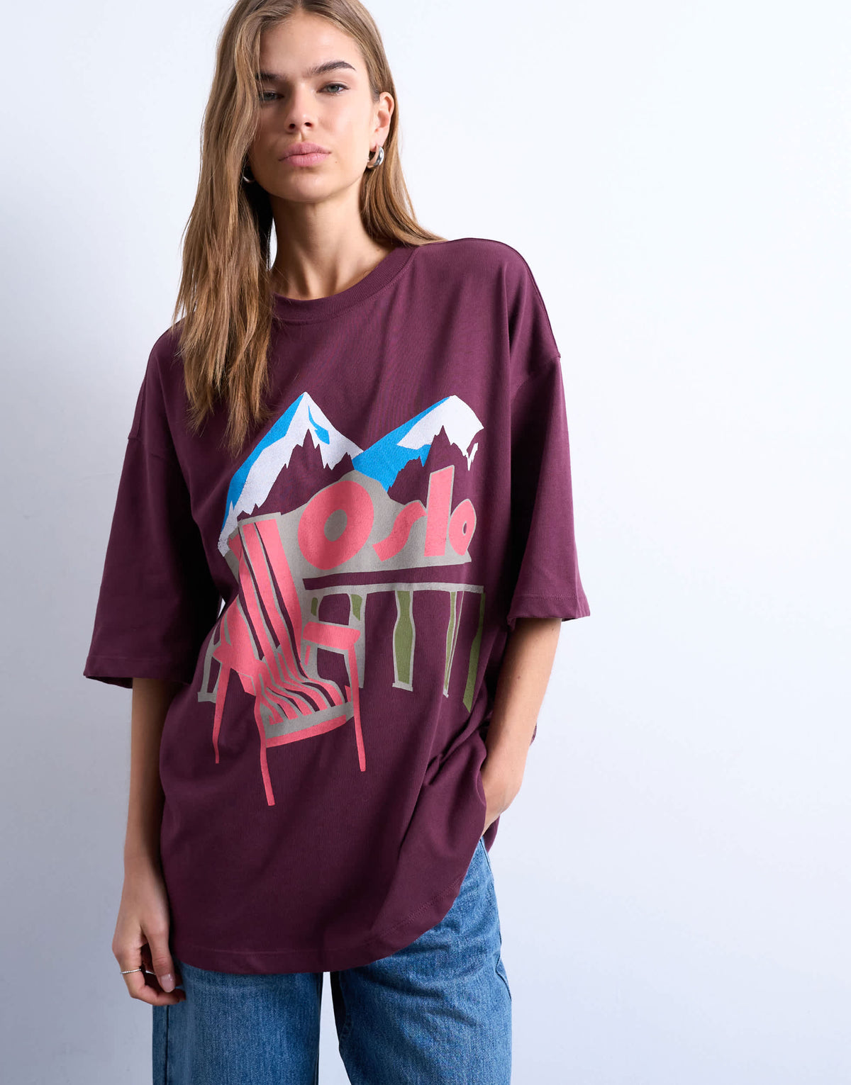Topshop Oslo graphic tee in burgundy
