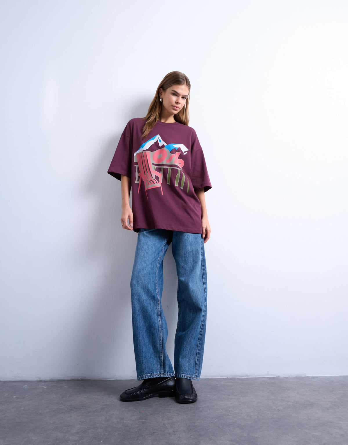 Topshop Oslo graphic tee in burgundy