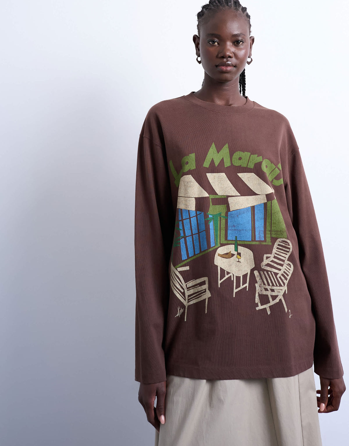 Topshop La Marais graphic skater tee in brown