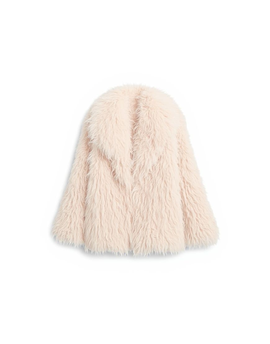 Topshop mongolian faux fur funnel neck mid length coat in white