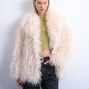 Topshop mongolian faux fur funnel neck mid length coat in white
