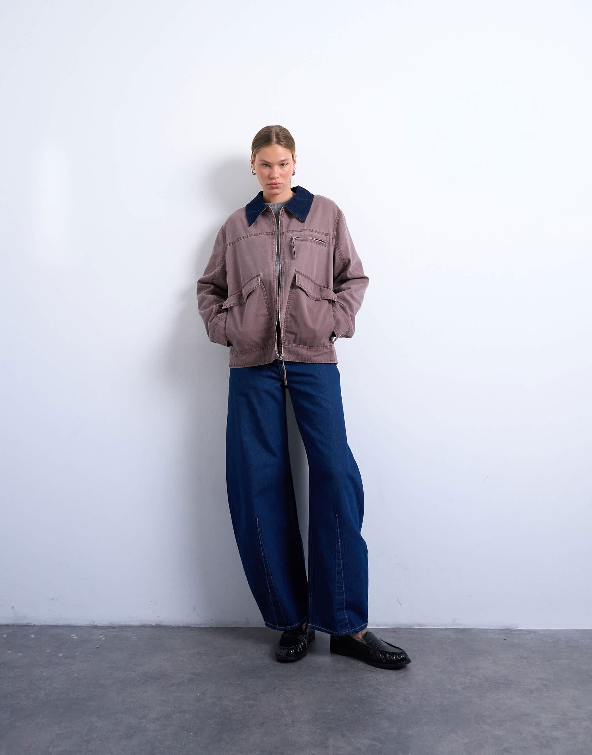 Topshop barn jacket with contrast collar detail in purple