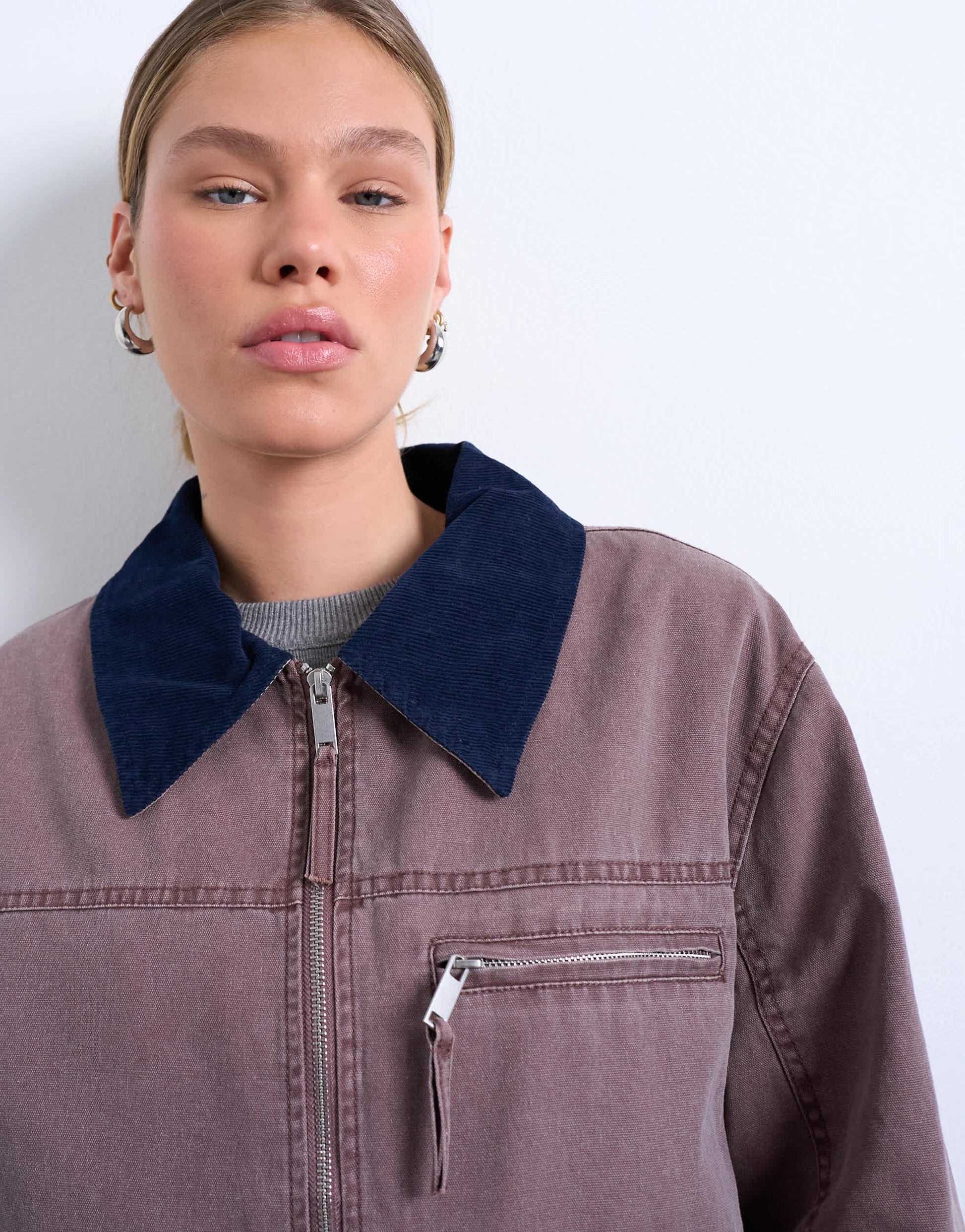Topshop barn jacket with contrast collar detail in purple