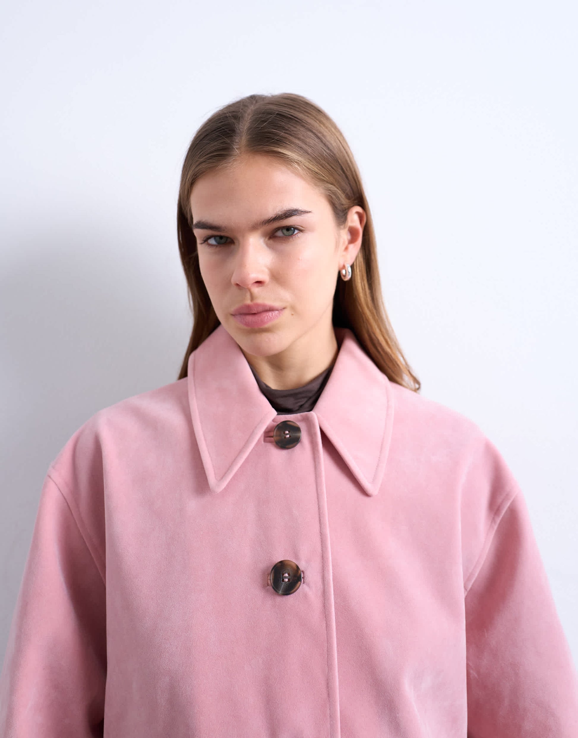 Topshop faux suede patch pocket boxy jacket in pink