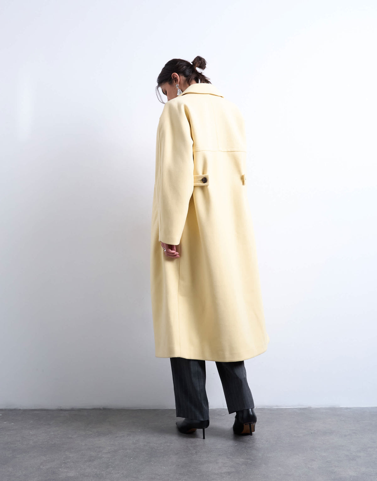 Topshop ovoid sleeve double breasted longline formal coat in buttermilk