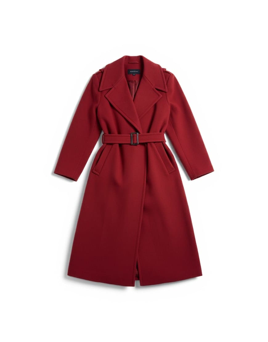 Topshop dropped belt longline formal coat in red