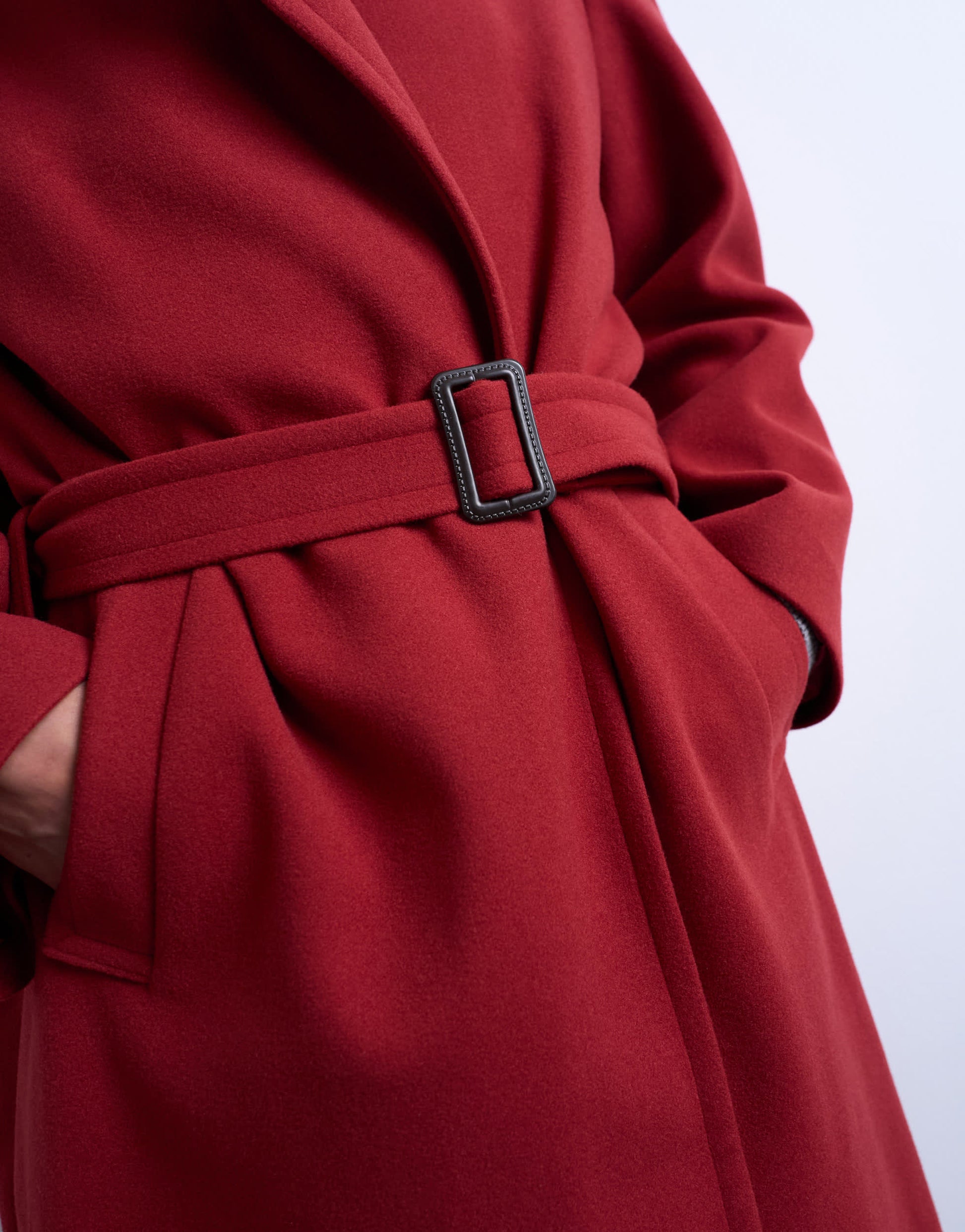 Topshop dropped belt longline formal coat in red