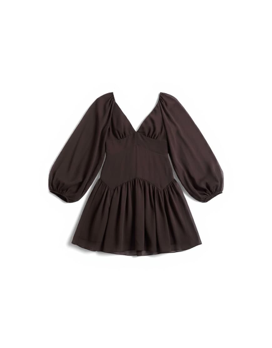Topshop blouson sleeve mini tea dress in chocolate brown