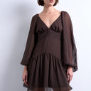 Topshop blouson sleeve mini tea dress in chocolate brown