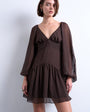 Topshop blouson sleeve mini tea dress in chocolate brown