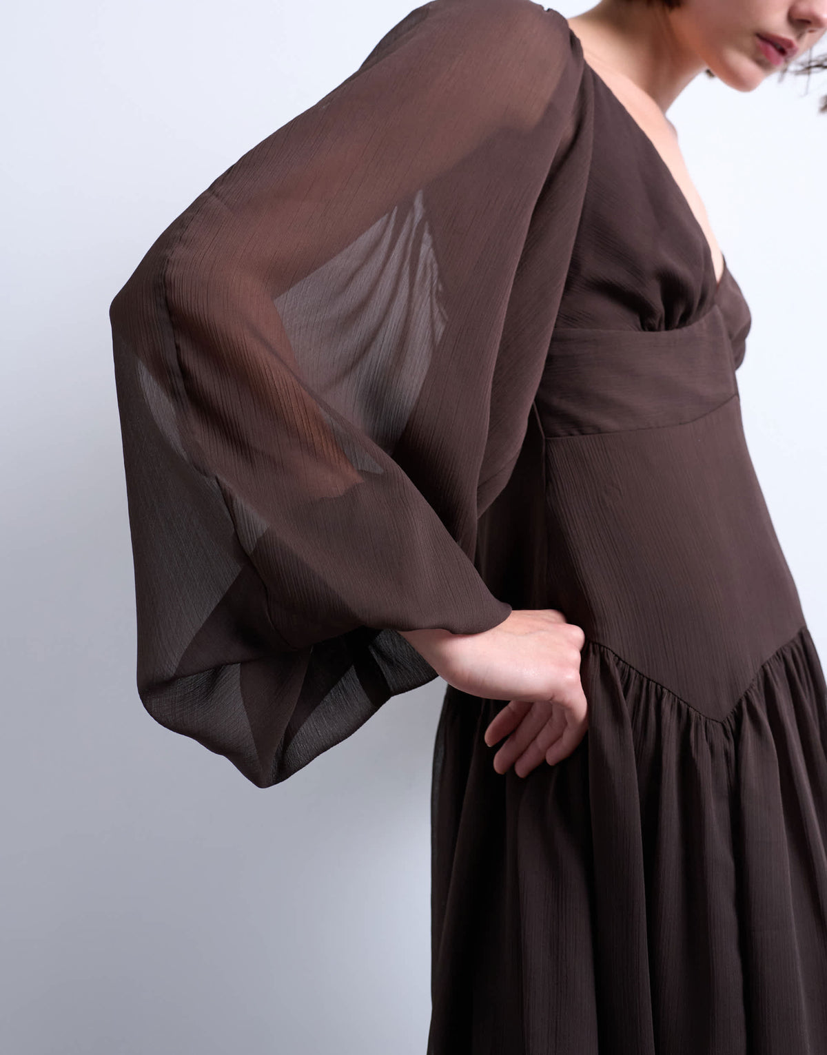 Topshop blouson sleeve mini tea dress in chocolate brown