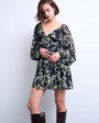 Topshop blouson sleeve mini tea dress in grungy floral
