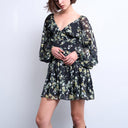 Topshop blouson sleeve mini tea dress in grungy floral