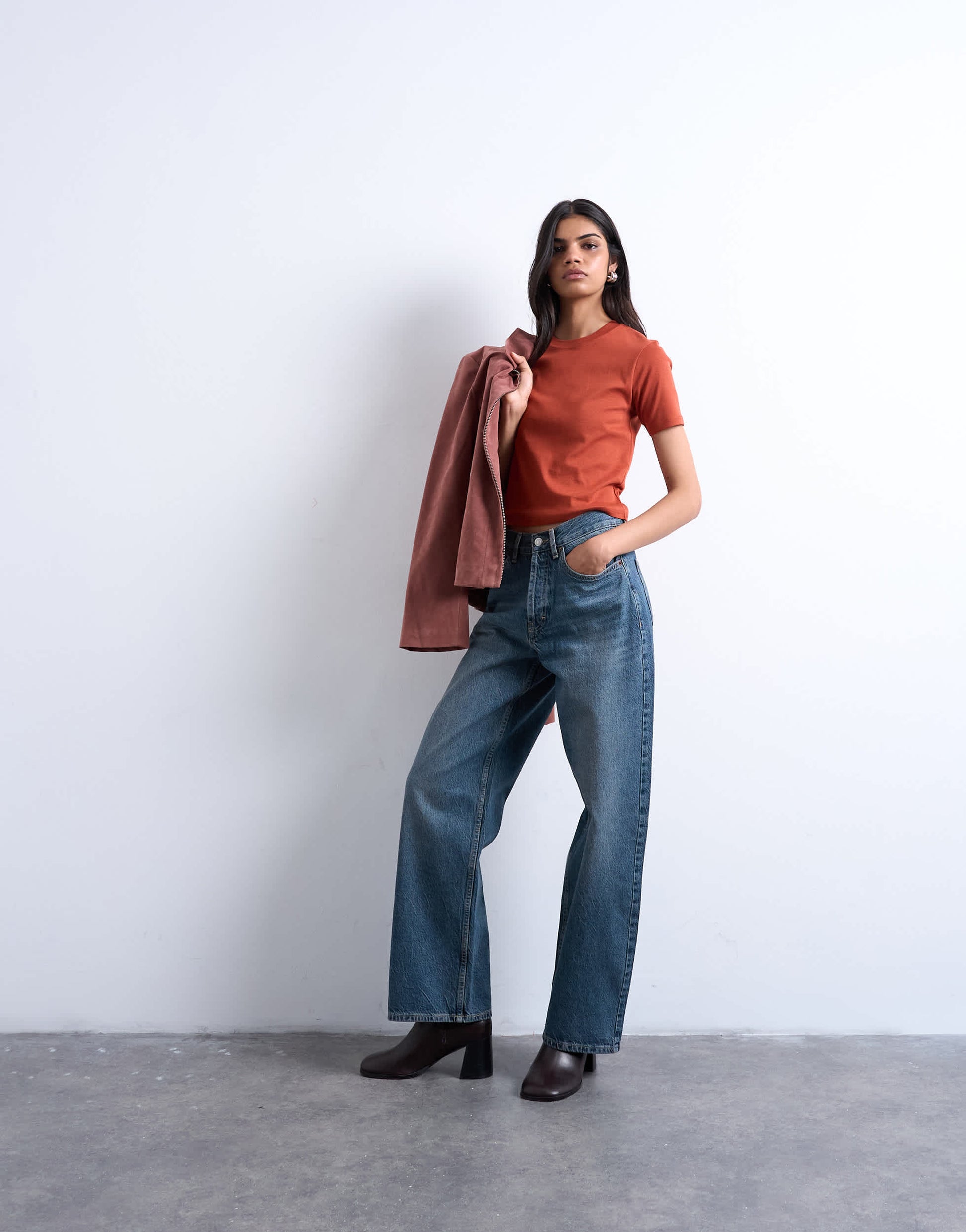 Topshop shrunken everyday tee in rust