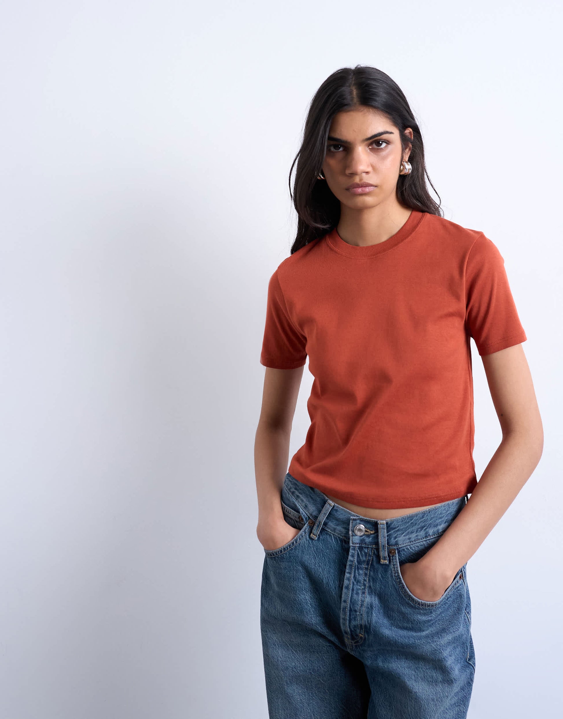 Topshop shrunken everyday tee in rust