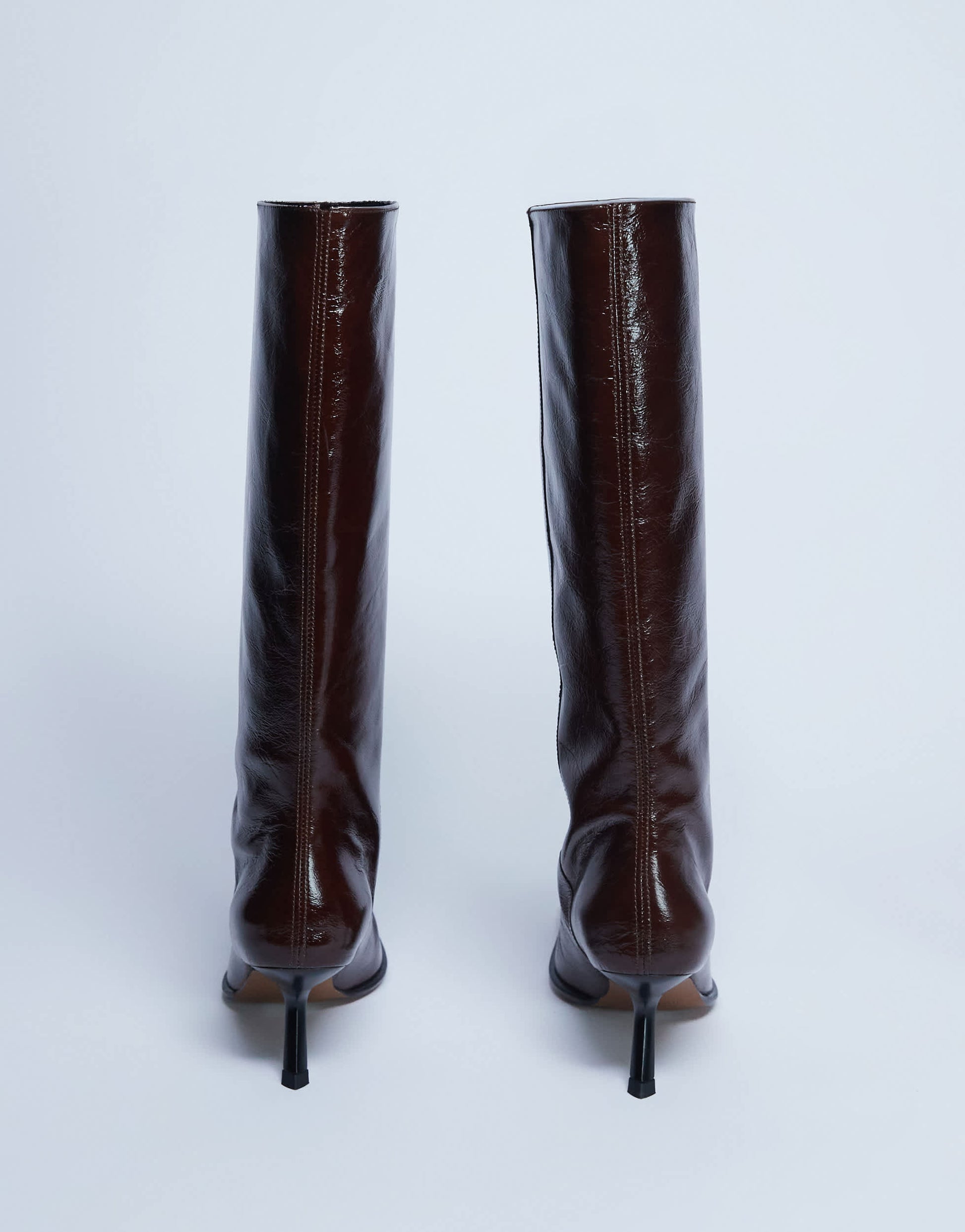 Topshop Scarlett Premium leather square toe knee high boot in chocolate