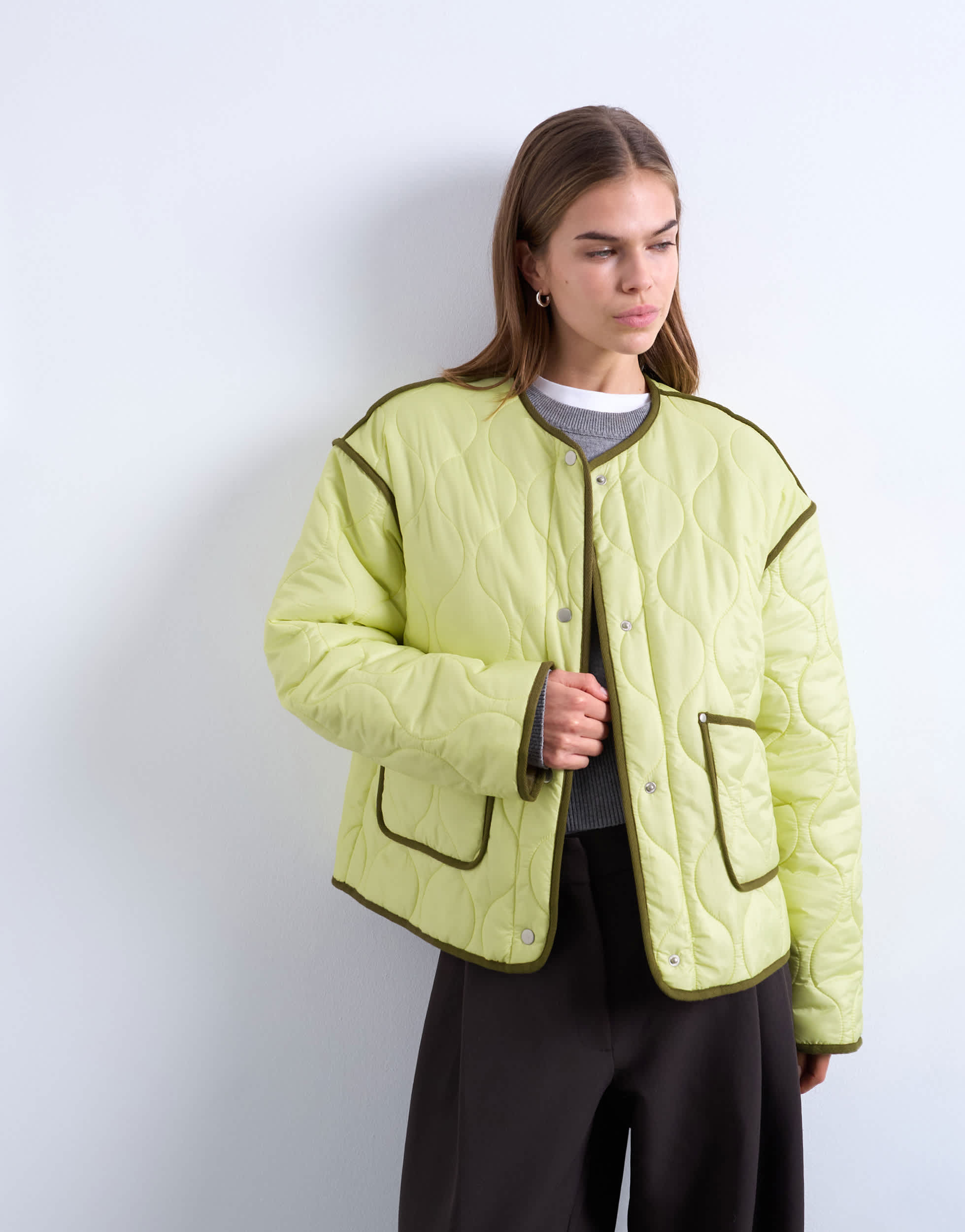 Topshop contrast quilted liner in green