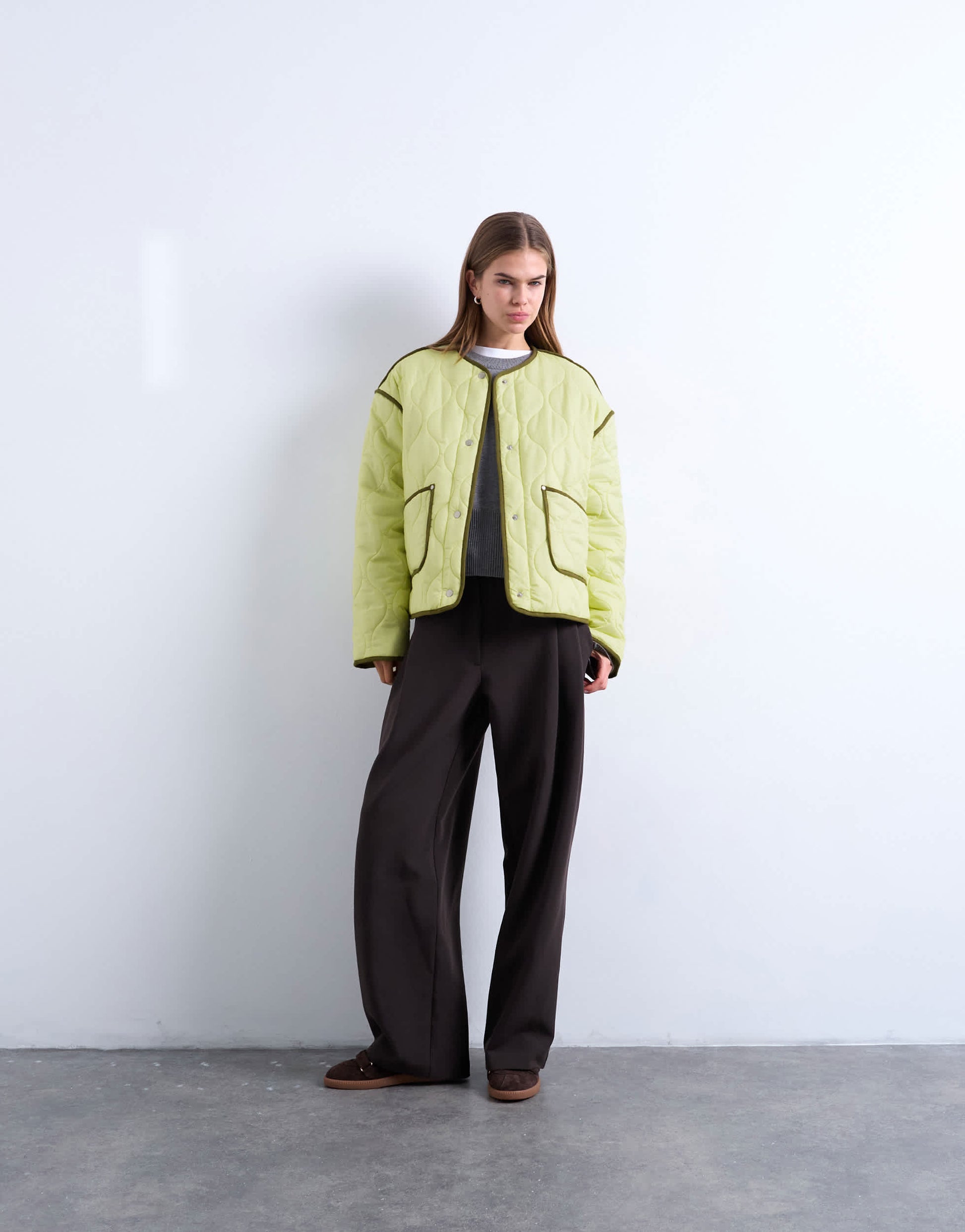 Topshop contrast quilted liner in green