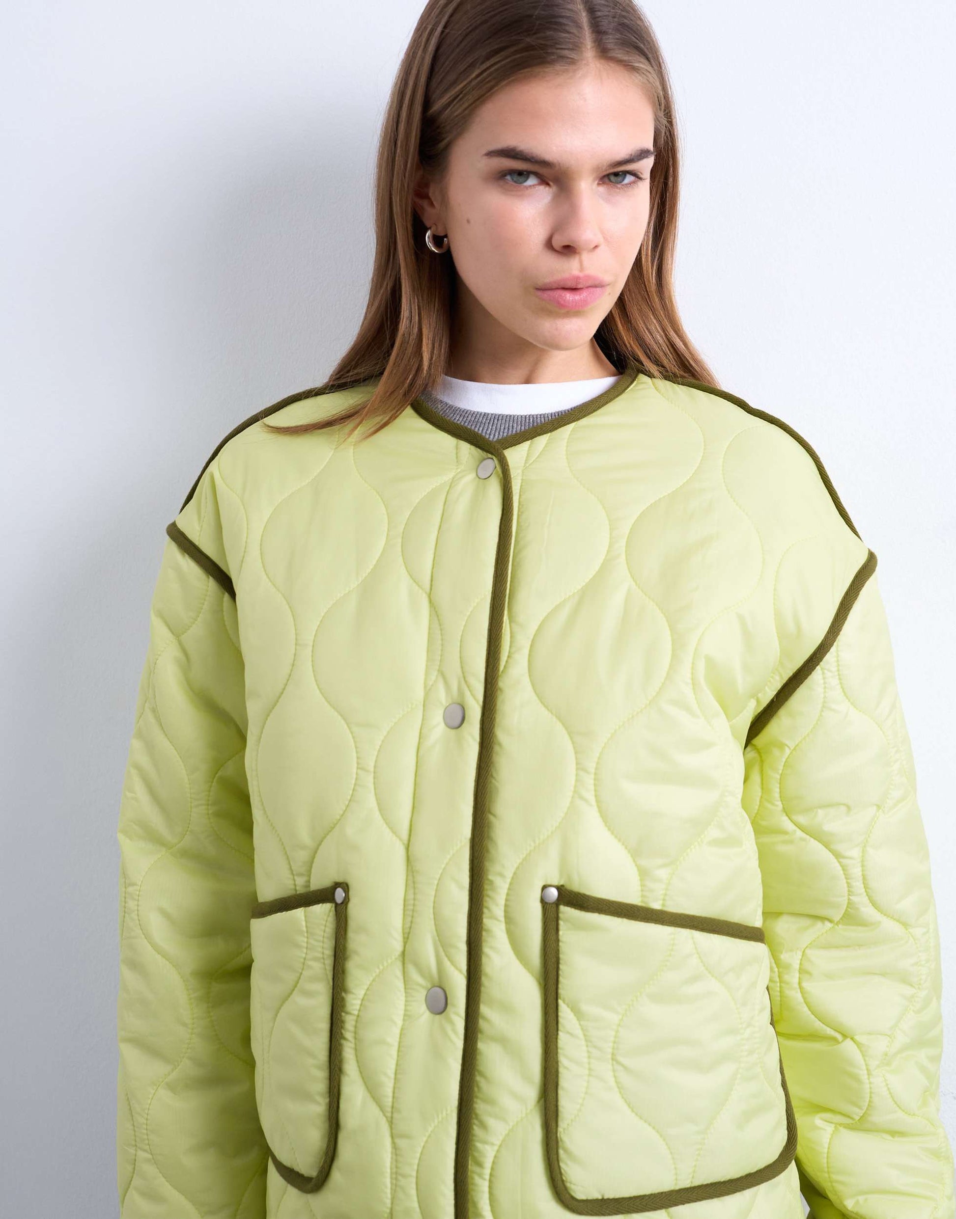 Topshop contrast quilted liner in green