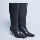 Topshop Scarlett Premium Lederstiefel mit eckiger Zehenpartie, kniehoch, grau