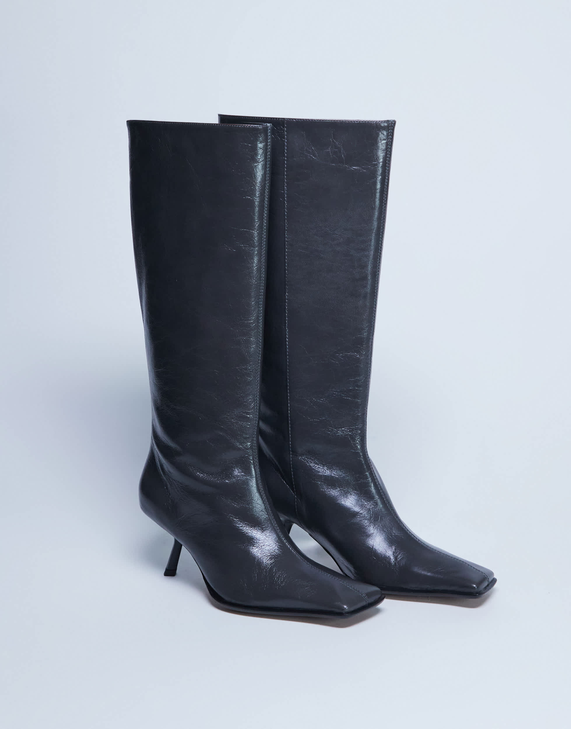 Topshop Scarlett Premium Lederstiefel mit eckiger Zehenpartie, kniehoch, grau