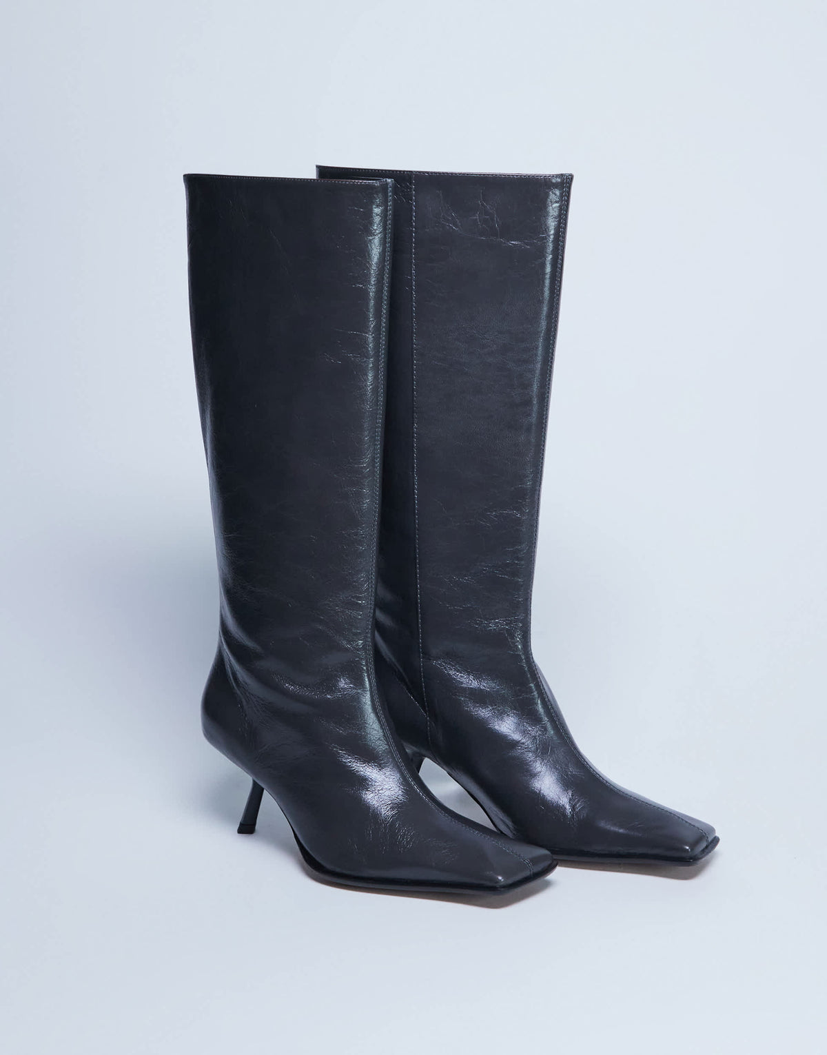 Topshop Scarlett Premium leather square toe knee high boot in grey