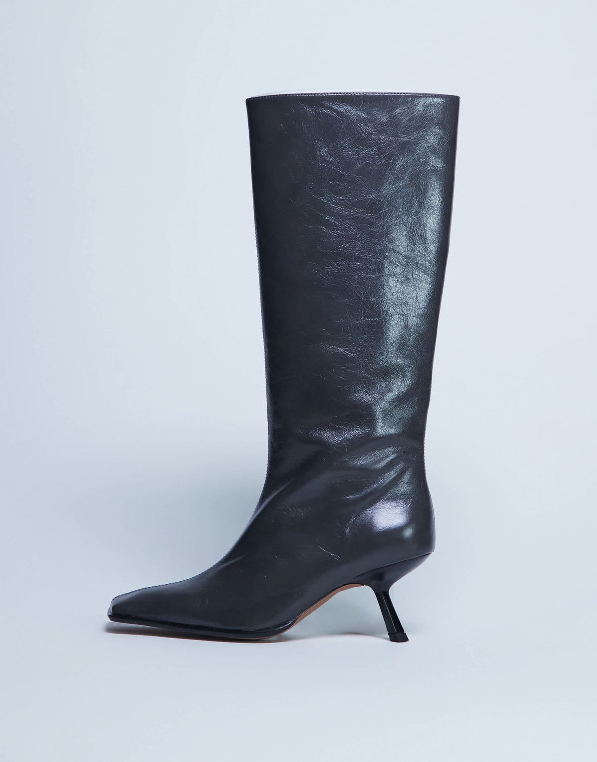 Topshop Scarlett Premium leather square toe knee high boot in grey