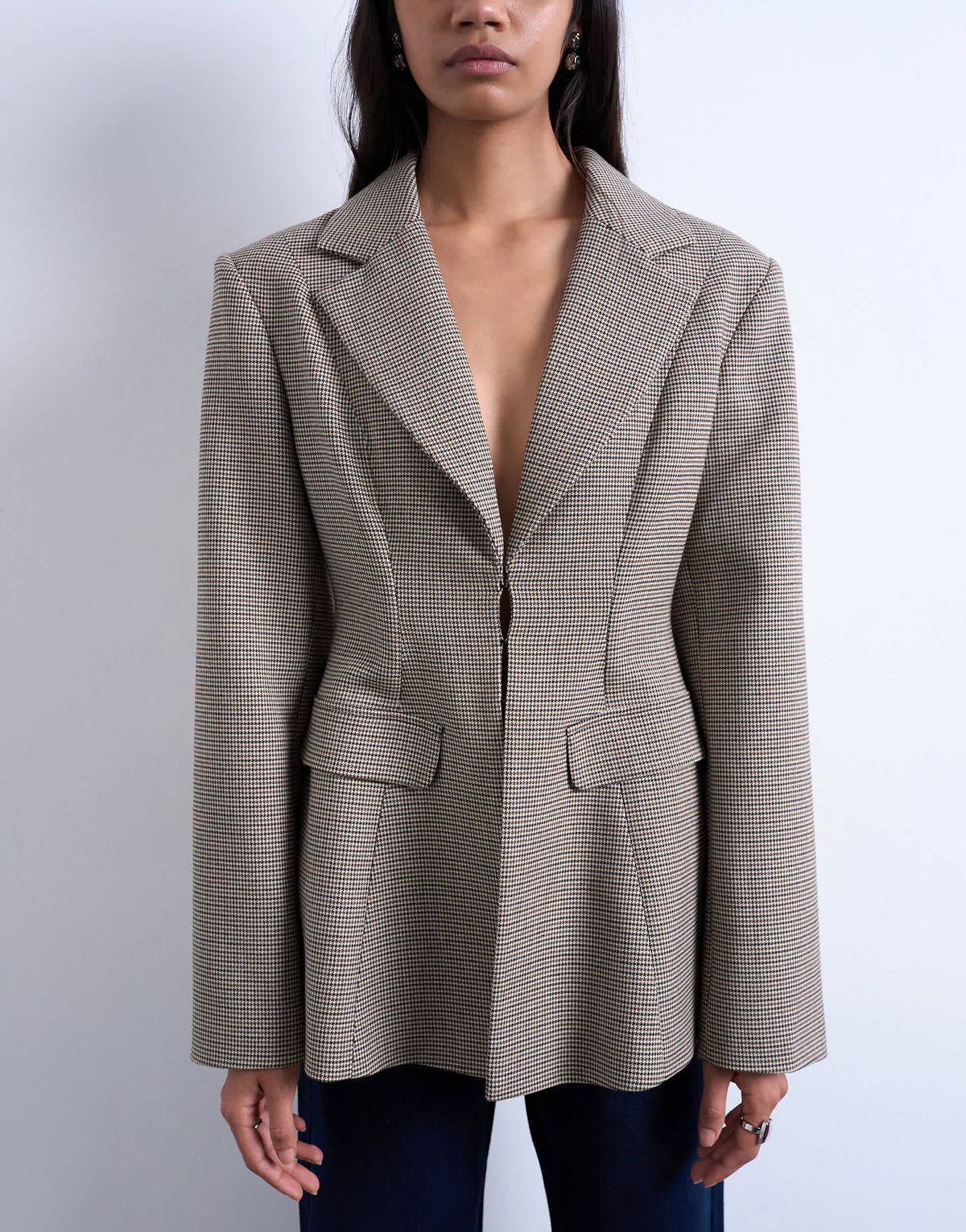 Topshop co ord  check cinched waist blazer in brown