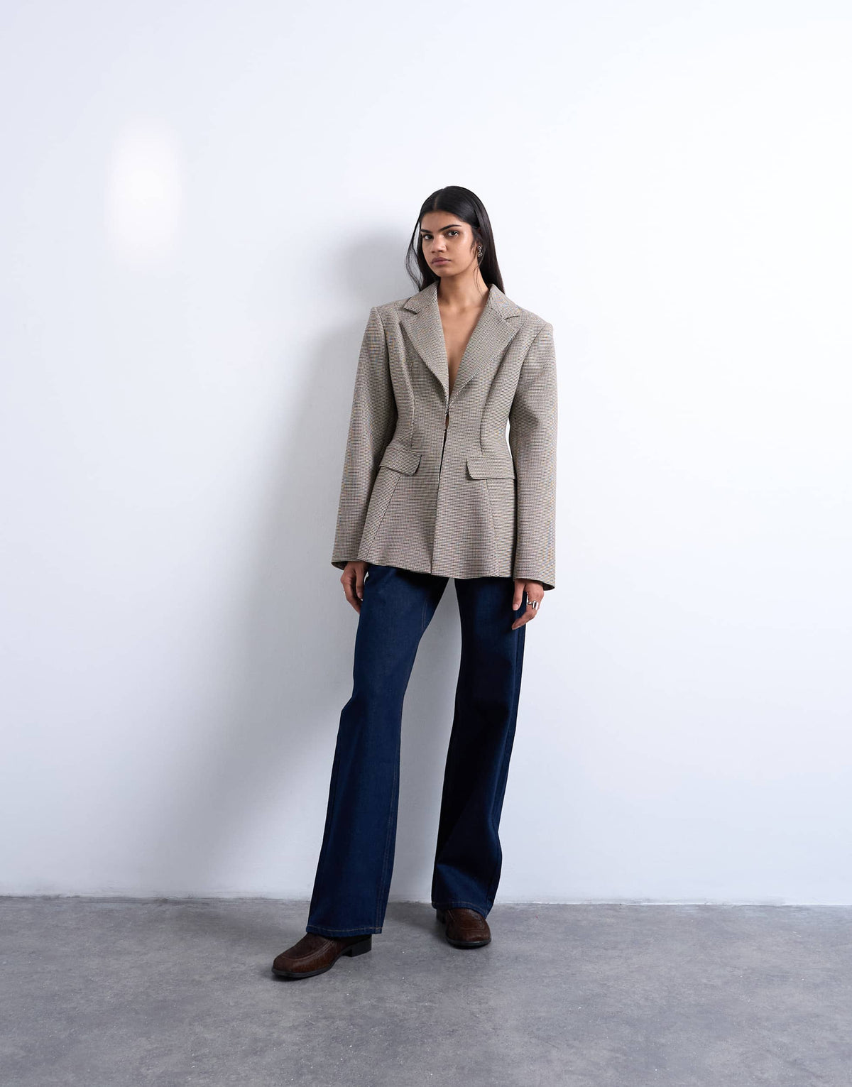 Topshop co ord  check cinched waist blazer in brown