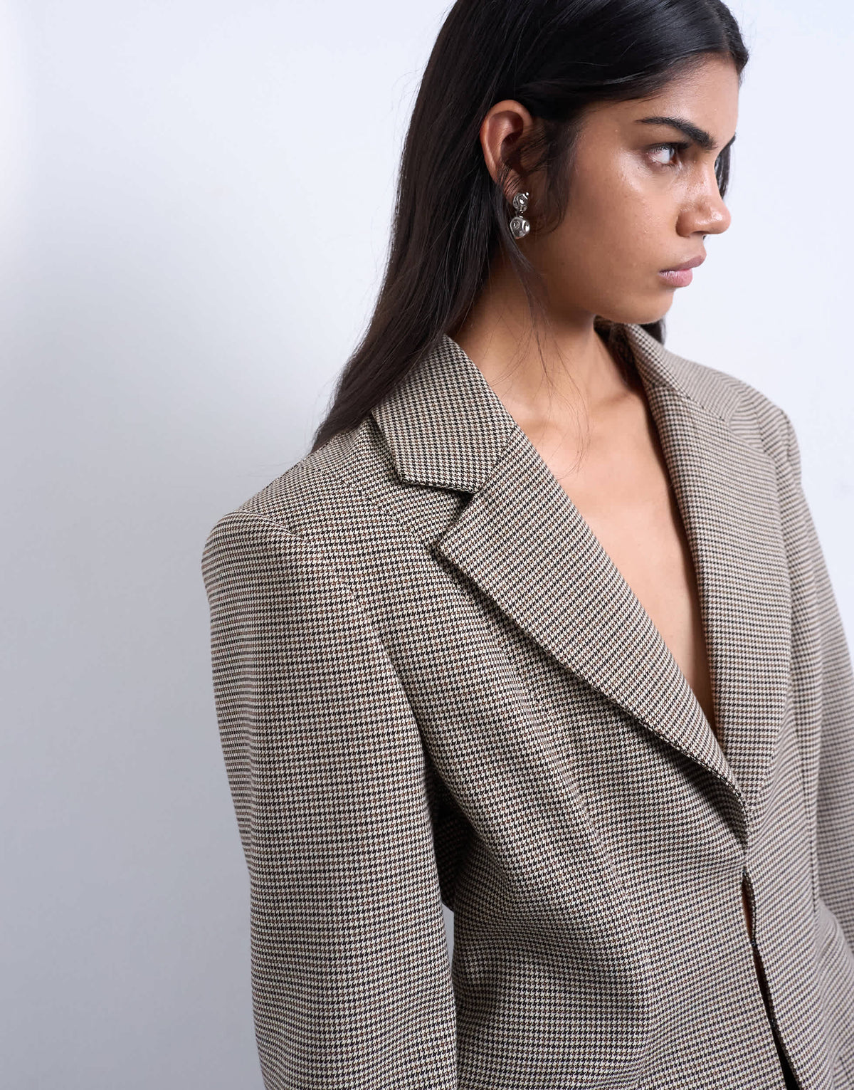 Topshop co ord  check cinched waist blazer in brown