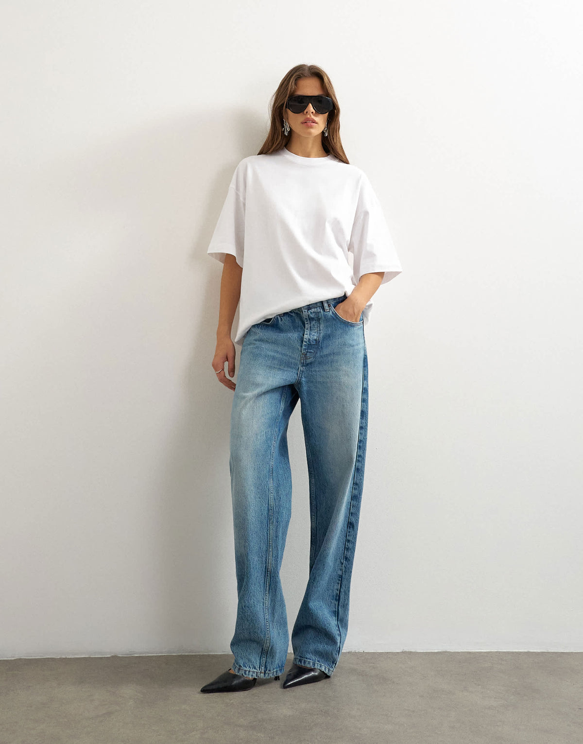 Topshop oversized drop shoulder tee in white